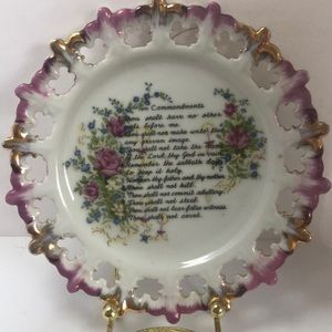 Vintage Floral Ten Commandments Hanging Plate